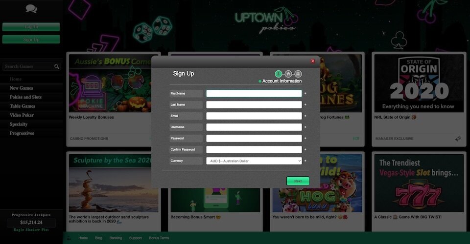 uptown pokies signup