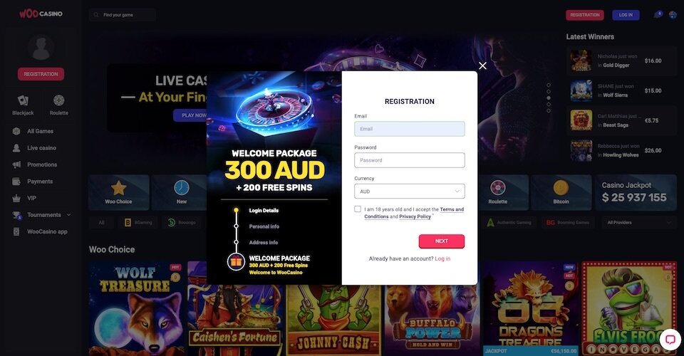 woocasino signup