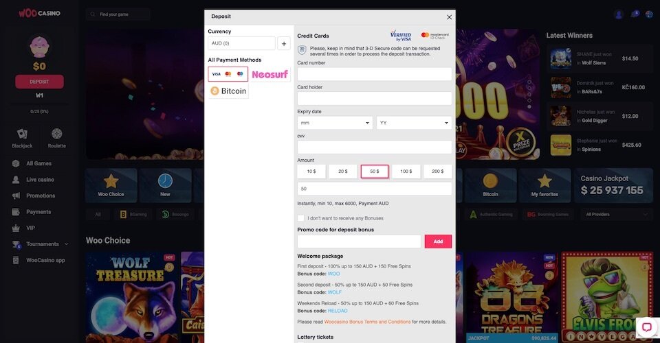 woocasino signup