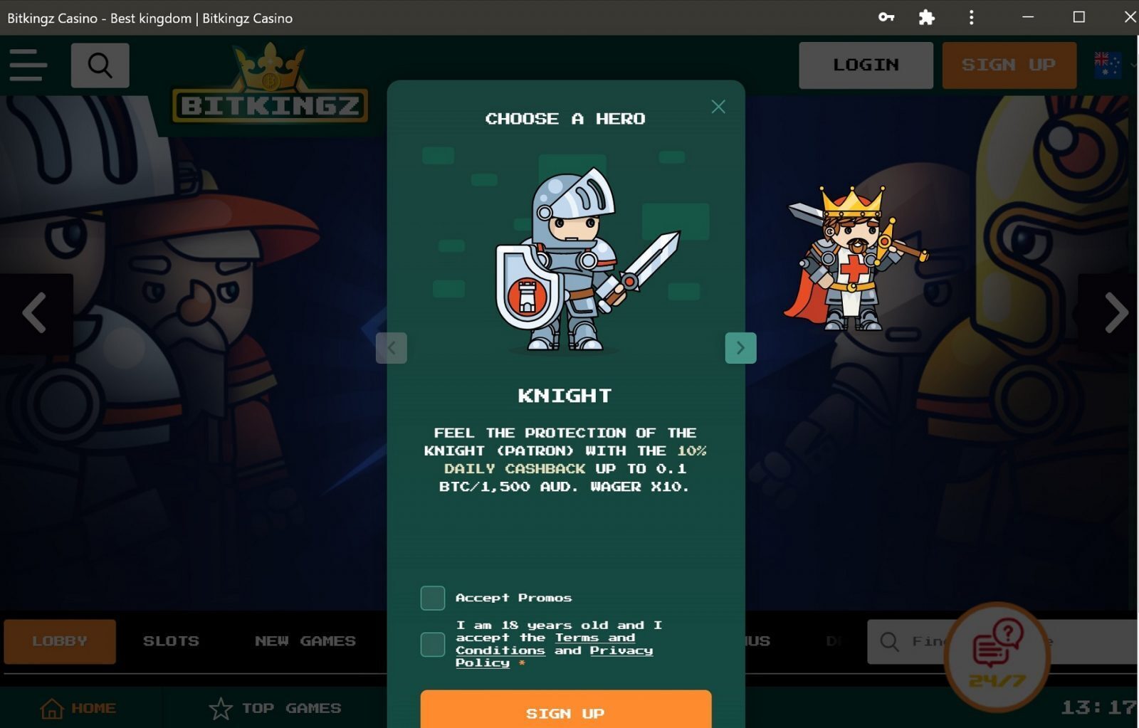 Bitkingz Casino hero sign up